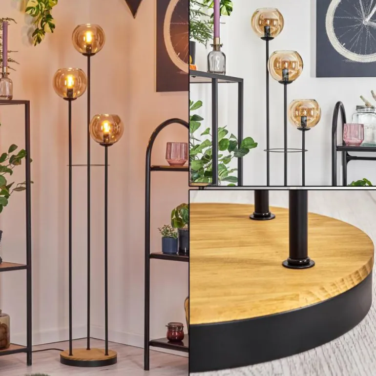 Koyoto Lampadaire 30 cm Bois foncé, Noir, 3 lumières