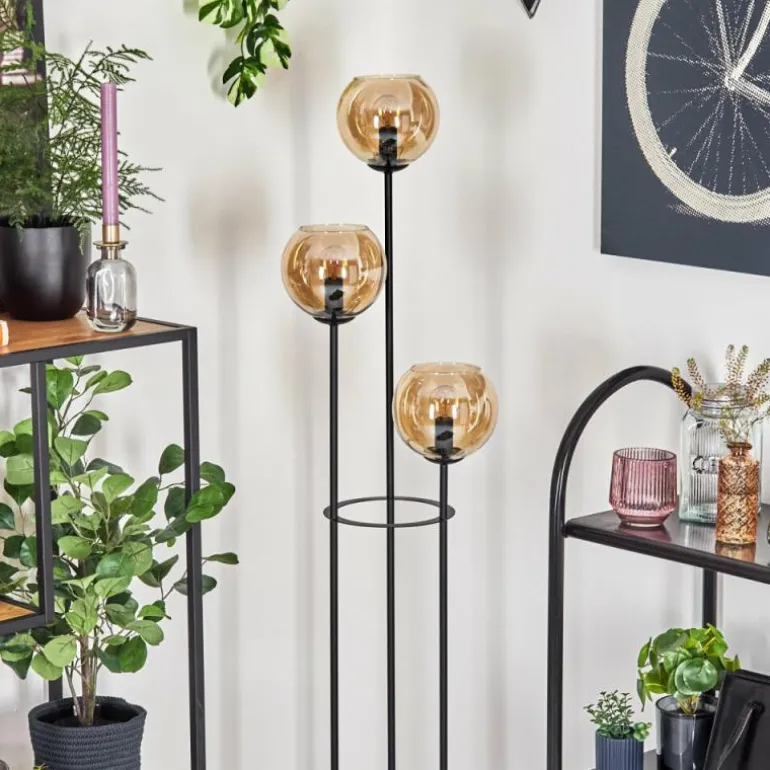 Koyoto Lampadaire 30 cm Bois foncé, Noir, 3 lumières