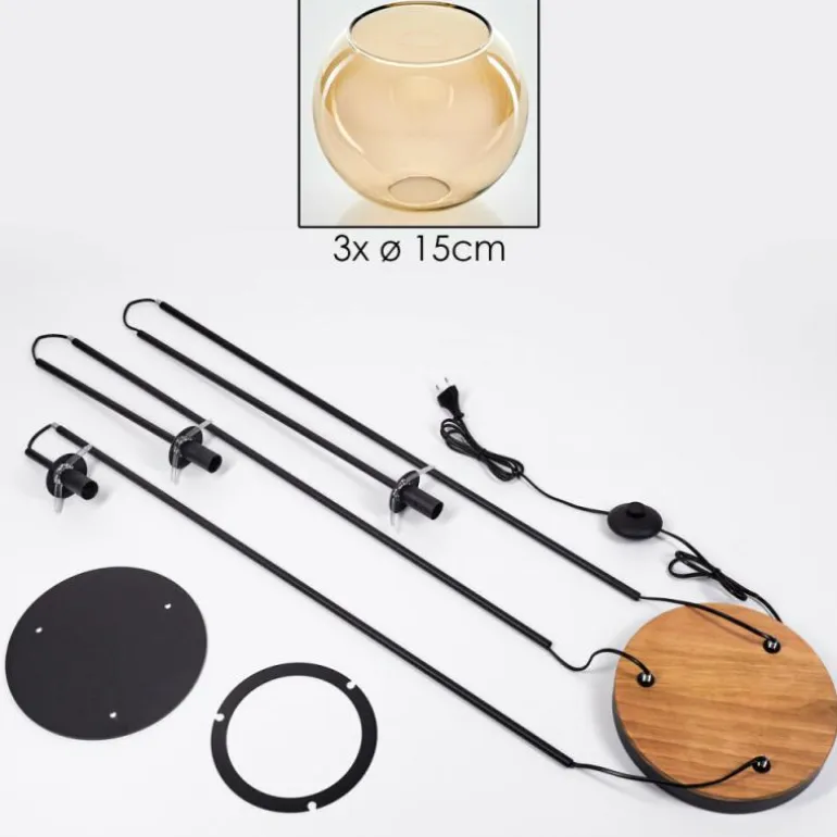 Koyoto Lampadaire 30 cm Bois foncé, Noir, 3 lumières