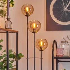 Koyoto Lampadaire 30 cm Bois foncé, Noir, 3 lumières