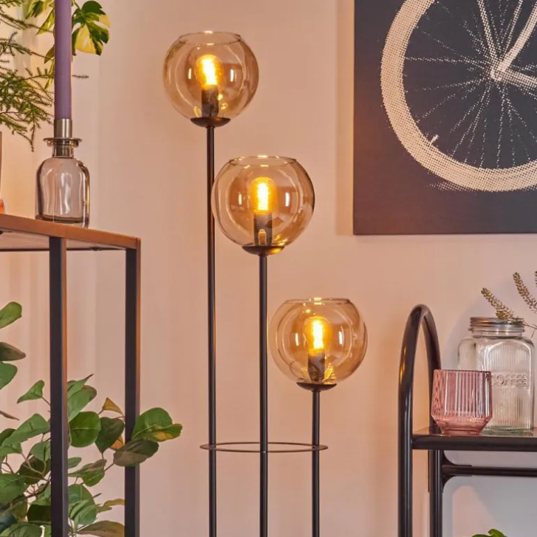 Koyoto Lampadaire 30 cm Bois foncé, Noir, 3 lumières