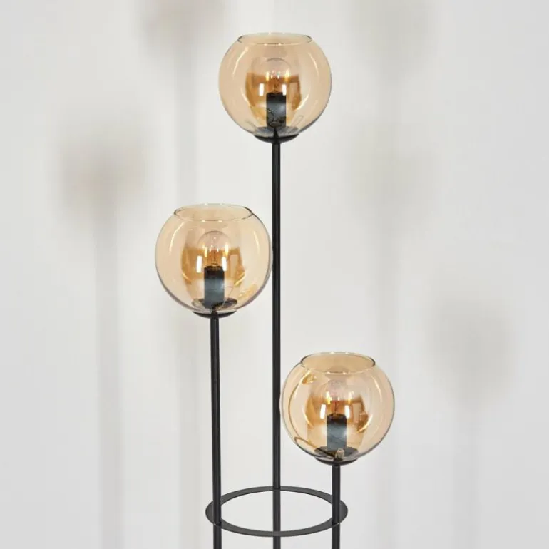 Koyoto Lampadaire 30 cm Bois foncé, Noir, 3 lumières