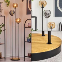 Koyoto Lampadaire 30 cm Bois foncé, Noir, 3 lumières