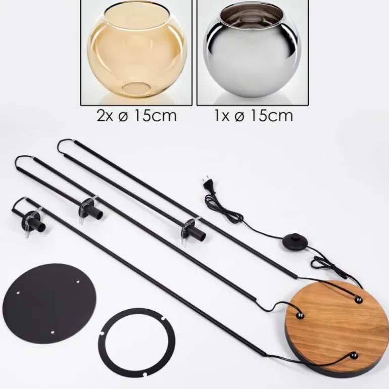 Koyoto Lampadaire 30 cm Bois foncé, Noir, 3 lumières