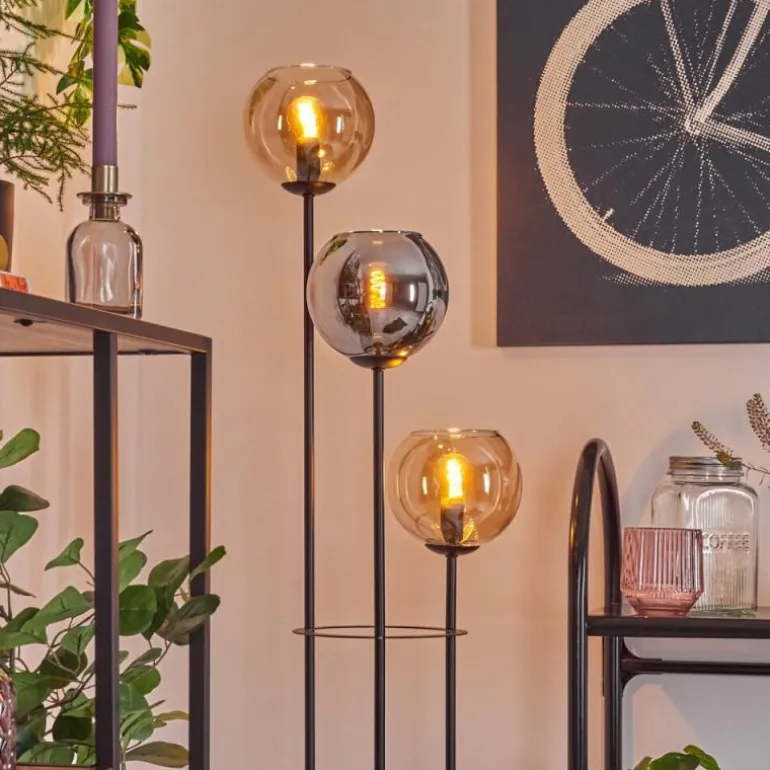 Koyoto Lampadaire 30 cm Bois foncé, Noir, 3 lumières