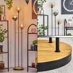 Koyoto Lampadaire 25 cm Bois foncé, Noir, 3 lumières