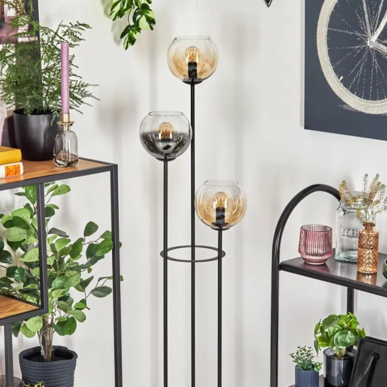 Koyoto Lampadaire 25 cm Bois foncé, Noir, 3 lumières