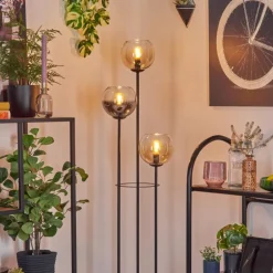 Koyoto Lampadaire 25 cm Bois foncé, Noir, 3 lumières