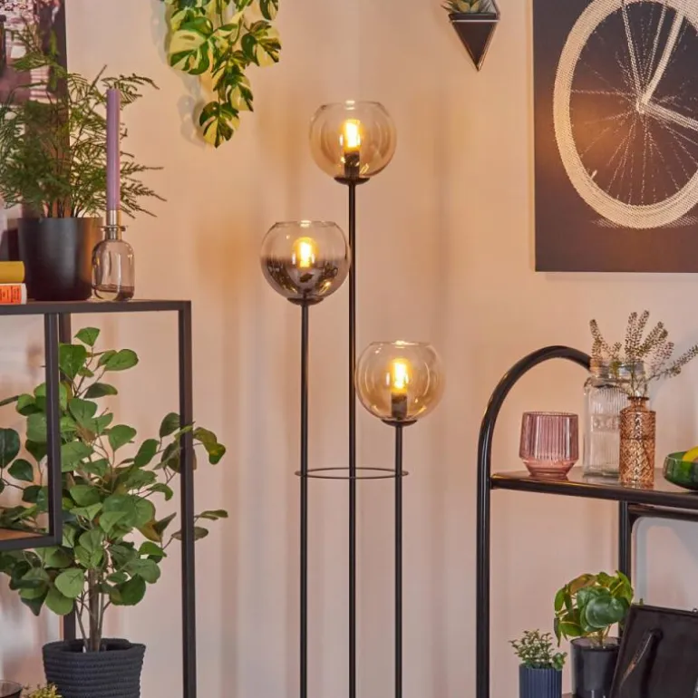 Koyoto Lampadaire 25 cm Bois foncé, Noir, 3 lumières
