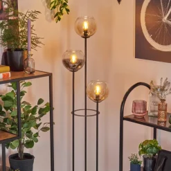 Koyoto Lampadaire 25 cm Bois foncé, Noir, 3 lumières