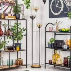 Koyoto Lampadaire 25 cm Bois foncé, Noir, 3 lumières