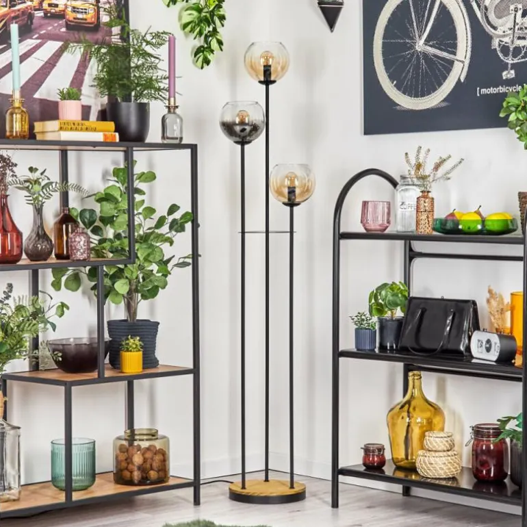 Koyoto Lampadaire 25 cm Bois foncé, Noir, 3 lumières