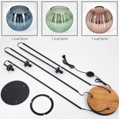Koyoto Lampadaire 30 cm Bois foncé, Noir, 3 lumières