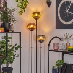 Koyoto Lampadaire 30 cm Bois foncé, Noir, 3 lumières