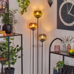 Koyoto Lampadaire 30 cm Bois foncé, Noir, 3 lumières