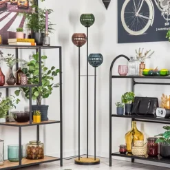 Koyoto Lampadaire 30 cm Bois foncé, Noir, 3 lumières