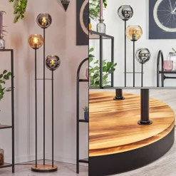 Koyoto Lampadaire 30 cm Bois clair, Noir, 3 lumières