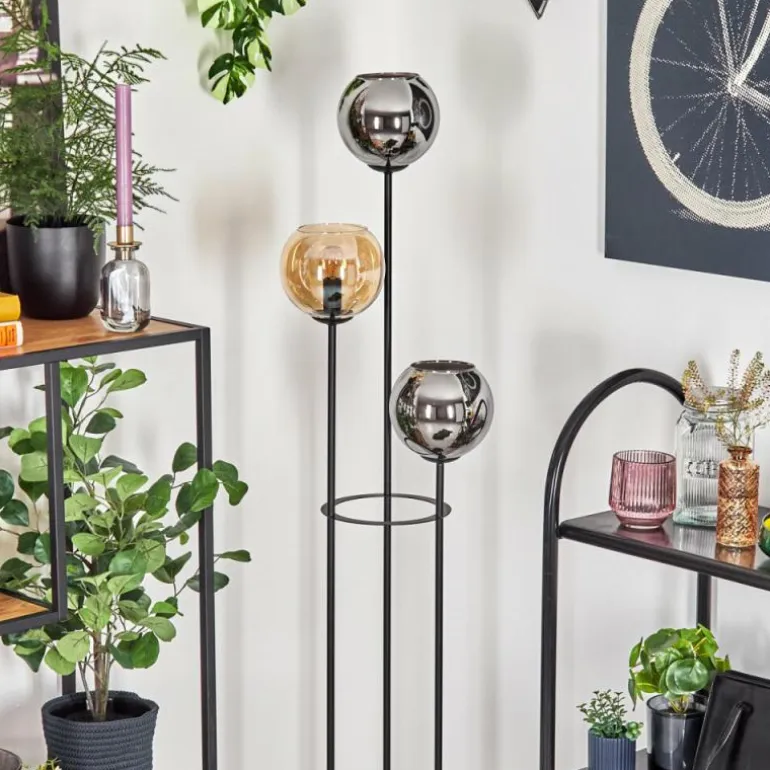 Koyoto Lampadaire 30 cm Bois clair, Noir, 3 lumières