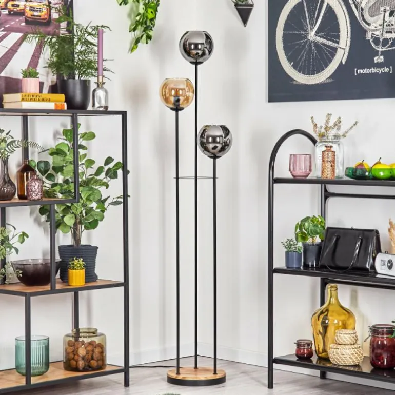 Koyoto Lampadaire 30 cm Bois clair, Noir, 3 lumières