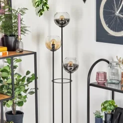 Koyoto Lampadaire 30 cm Bois clair, Noir, 3 lumières