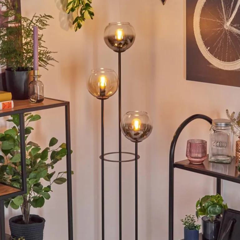 Koyoto Lampadaire 30 cm Bois clair, Noir, 3 lumières