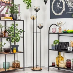 Koyoto Lampadaire 30 cm Bois clair, Noir, 3 lumières