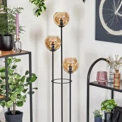 Koyoto Lampadaire 25 cm Bois clair, Noir, 3 lumières