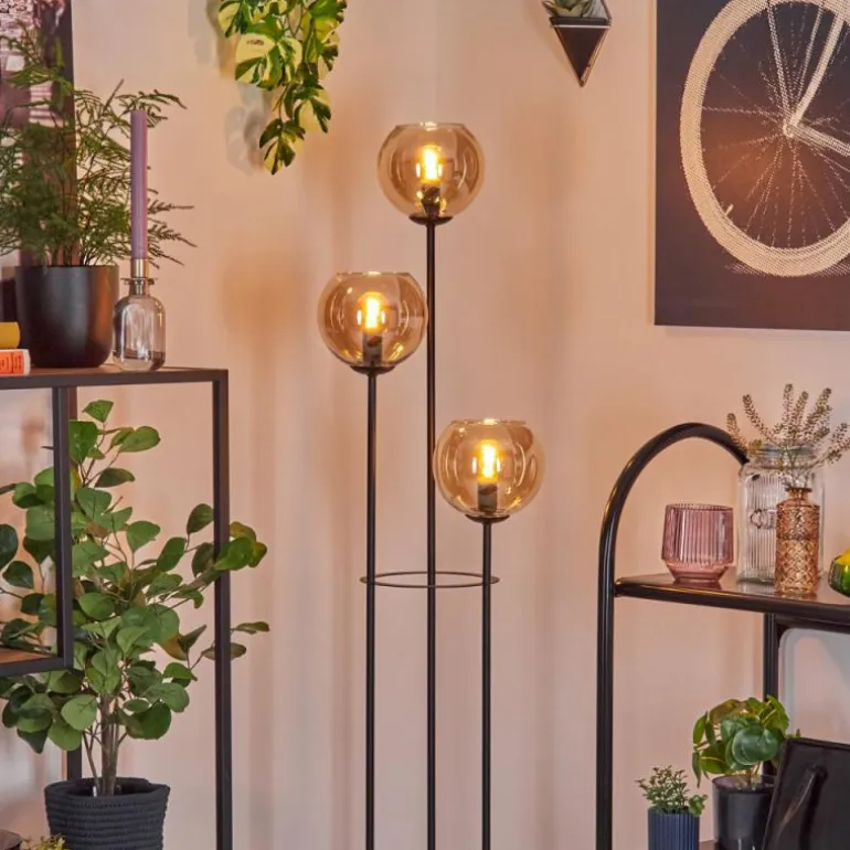 Koyoto Lampadaire 25 cm Bois clair, Noir, 3 lumières