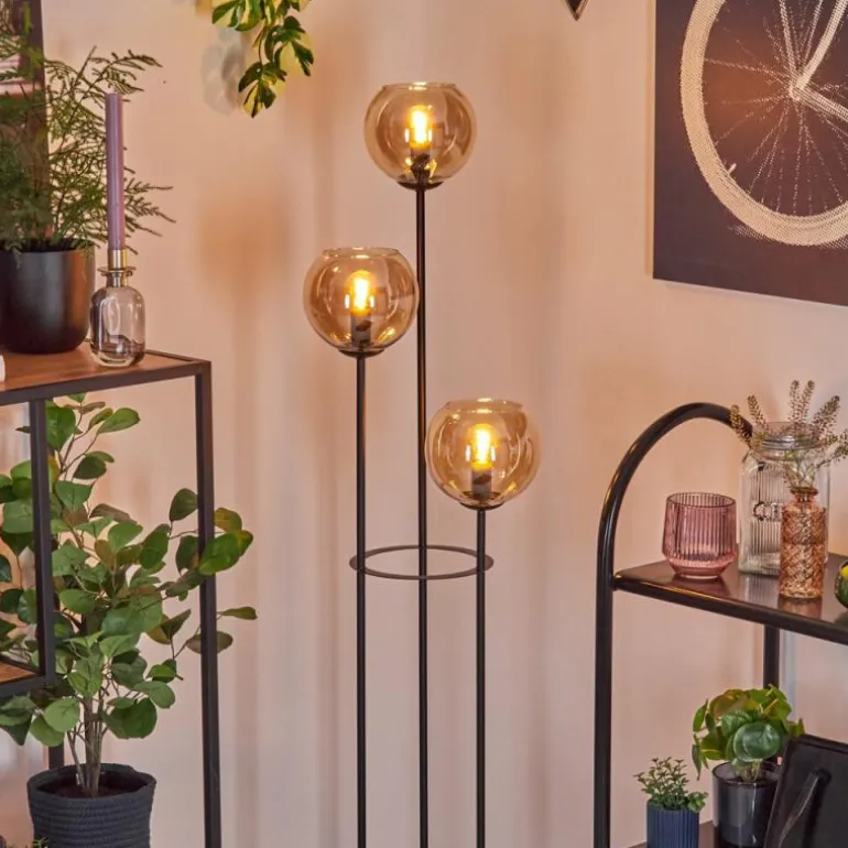 Koyoto Lampadaire 25 cm Bois clair, Noir, 3 lumières