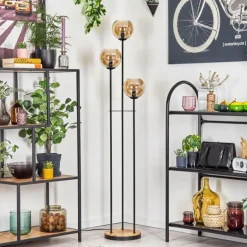 Koyoto Lampadaire 25 cm Bois clair, Noir, 3 lumières