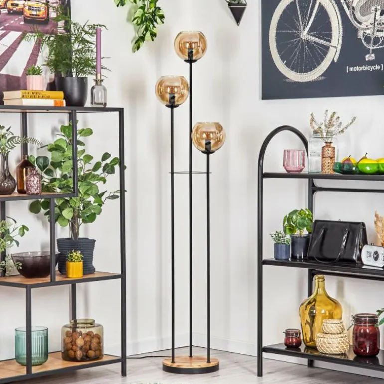 Koyoto Lampadaire 25 cm Bois clair, Noir, 3 lumières