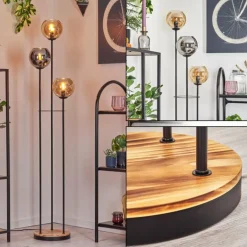 Koyoto Lampadaire 25 cm Bois clair, Noir, 3 lumières