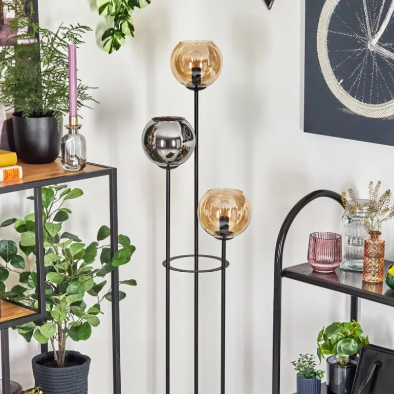 Koyoto Lampadaire 25 cm Bois clair, Noir, 3 lumières