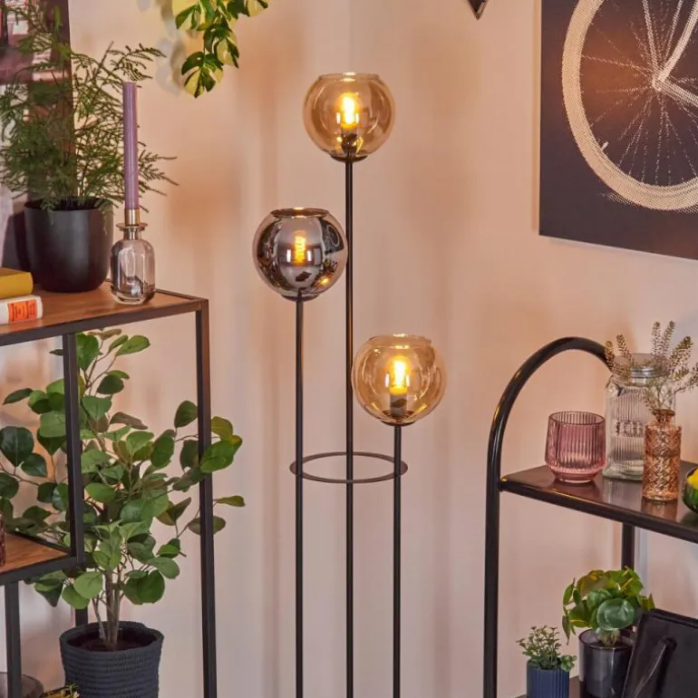Koyoto Lampadaire 25 cm Bois clair, Noir, 3 lumières