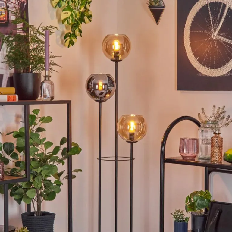 Koyoto Lampadaire 25 cm Bois clair, Noir, 3 lumières