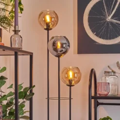 Koyoto Lampadaire 25 cm Bois clair, Noir, 3 lumières