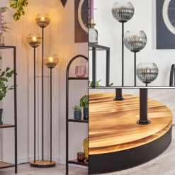 Koyoto Lampadaire 30 cm Bois clair, Noir, 3 lumières