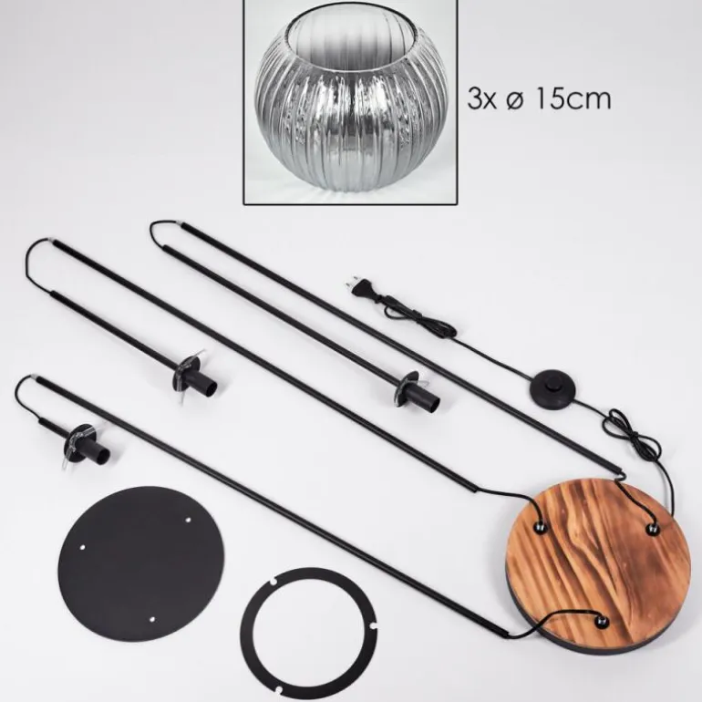Koyoto Lampadaire 30 cm Bois clair, Noir, 3 lumières