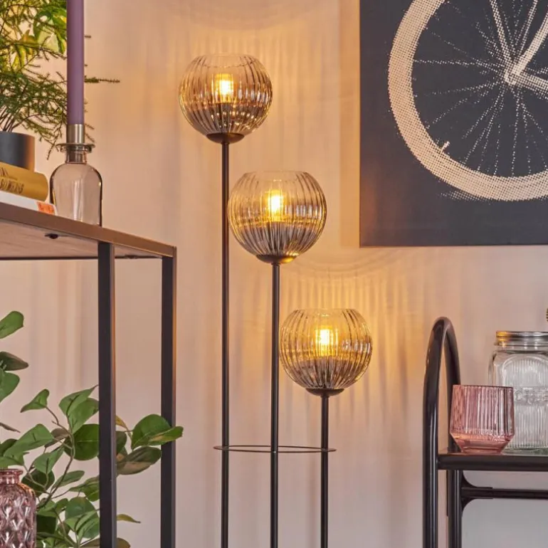 Koyoto Lampadaire 30 cm Bois clair, Noir, 3 lumières
