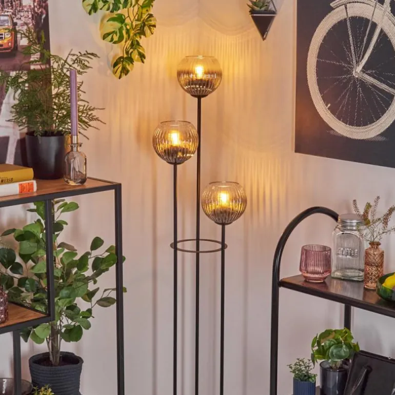 Koyoto Lampadaire 30 cm Bois clair, Noir, 3 lumières