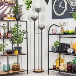 Koyoto Lampadaire 30 cm Bois clair, Noir, 3 lumières