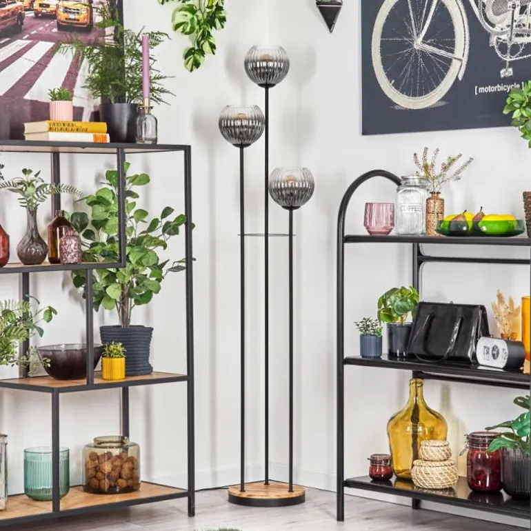 Koyoto Lampadaire 30 cm Bois clair, Noir, 3 lumières