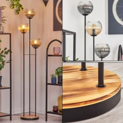 Koyoto Lampadaire 30 cm Bois clair, Noir, 3 lumières
