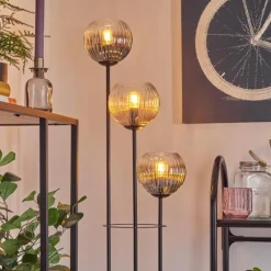 Koyoto Lampadaire 30 cm Bois clair, Noir, 3 lumières