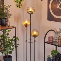 Koyoto Lampadaire 30 cm Bois clair, Noir, 3 lumières
