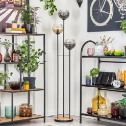 Koyoto Lampadaire 30 cm Bois clair, Noir, 3 lumières
