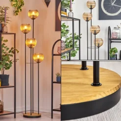 Koyoto Lampadaire 30 cm Bois foncé, Noir, 4 lumières