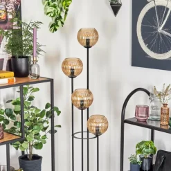 Koyoto Lampadaire 30 cm Bois foncé, Noir, 4 lumières