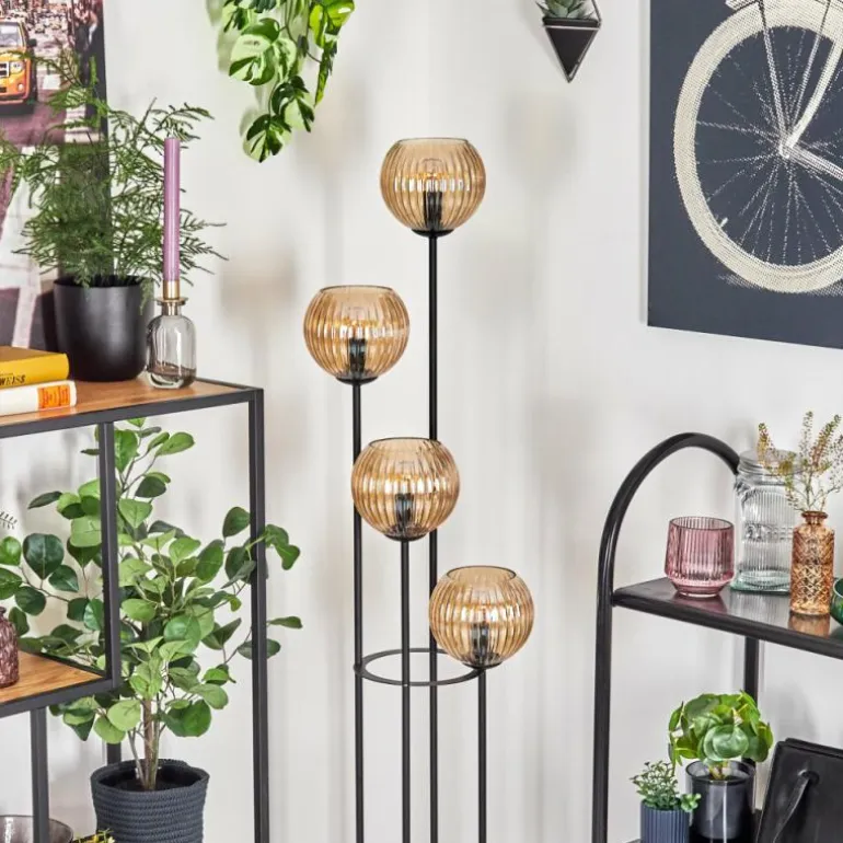 Koyoto Lampadaire 30 cm Bois foncé, Noir, 4 lumières
