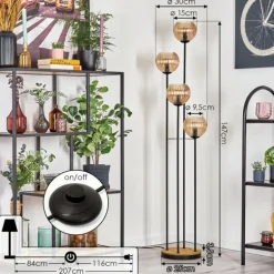 Koyoto Lampadaire 30 cm Bois foncé, Noir, 4 lumières